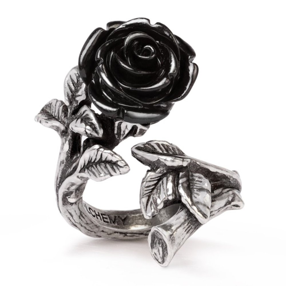 Alchemy Gothic Wild Black Rose Ring Wrap Adjustable 2 Sizes Pewter NWT - Picture 2 of 4